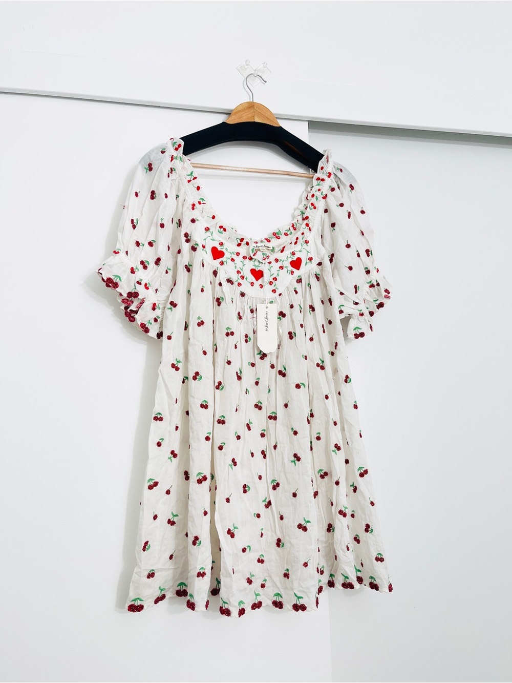NWT For Love & Lemons Embroidered Beaded Cherries Hearts Mini Slip Dress Size XL